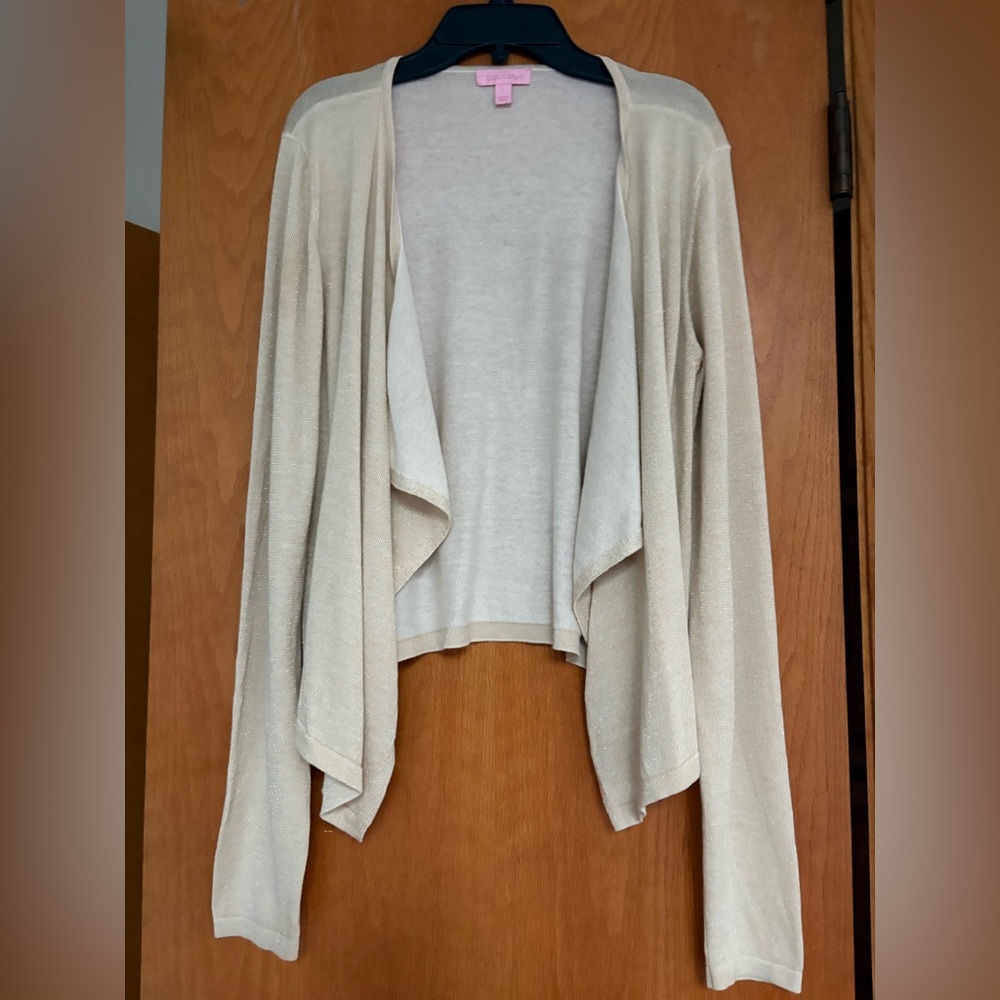 EUC Lilly Pulitzer gold shimmer lightweight open cardigan Large